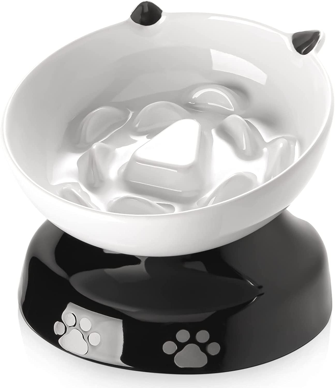 Y YHY Ceramic Cat Slow Feeder, Elevated Pet Food Bowl Tilted Design