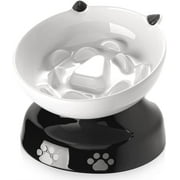 Y YHY Ceramic Slow Feeder Cat Bowls,Non-Slip Base,Elevated Pet Bowls Tilted,Pet Bowl Slow Feeder for Dry/Wet Food Neck Protection,Easy Clean