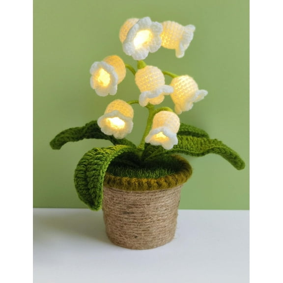 Lily of The Valley Lamp,Crochet Flowers with Night Lights Warm Light Lamp Women Gift Ideas for Birthday Christmas Valentine Mother's Day, Desk Home Office Decor (Medium)