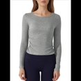 thumbnail image 1 of Camiseta Deportiva Informal de Cuello Redondo y Larga para Mujer, Estilo Jersey, para Otoño e Invierno, con Pliegues y Ajustada, para Yoga Gris XL, 1 of 9