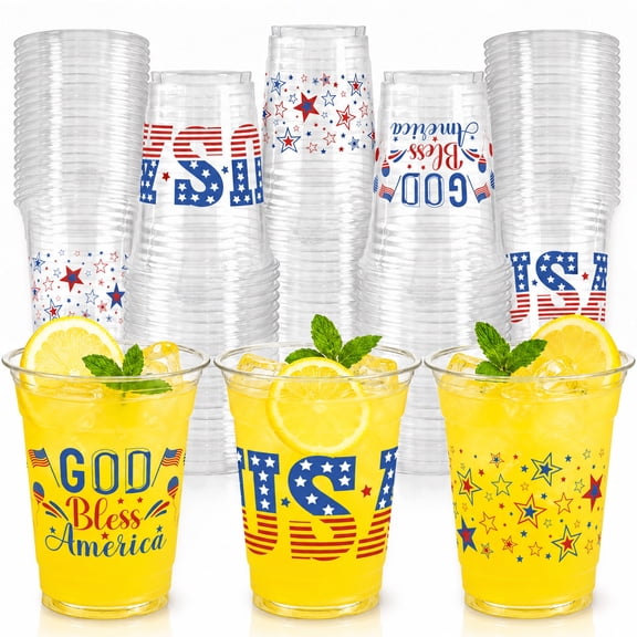 50pcs 4th of July Party Cups Plastic Disposable Cups for Independence Day Memorial Day Party Supplies (12 oz)