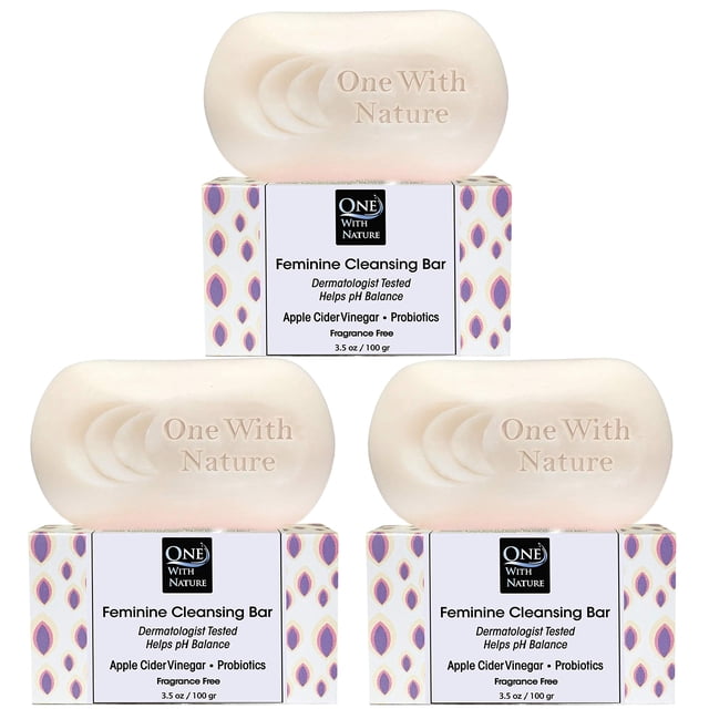 Jabón en barra One With Nature para limpieza femenina, 100 g, paquete de 3