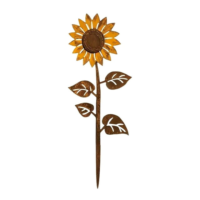 Estaca de jardín de girasol, decoración de jardín al aire libre, silueta, diseño retro, flor de metal, decoración exterior de primavera, patio, jardín