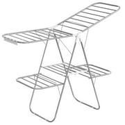 SONGMICS 2-Level Clothes Drying Rack Laundry Drying Rack with Height-Adjustable Wings 33 Drying Rails Sock Clips Silver and White