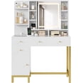 thumbnail image 1 of Bingirl Vanity with Led Lighted Mirror & Power Outlet, 3 Lighting Modes, Brightness Adjustable, Vanity Desk with Acrylic Tabletop & Drawers and Cabinets, 1 of 8