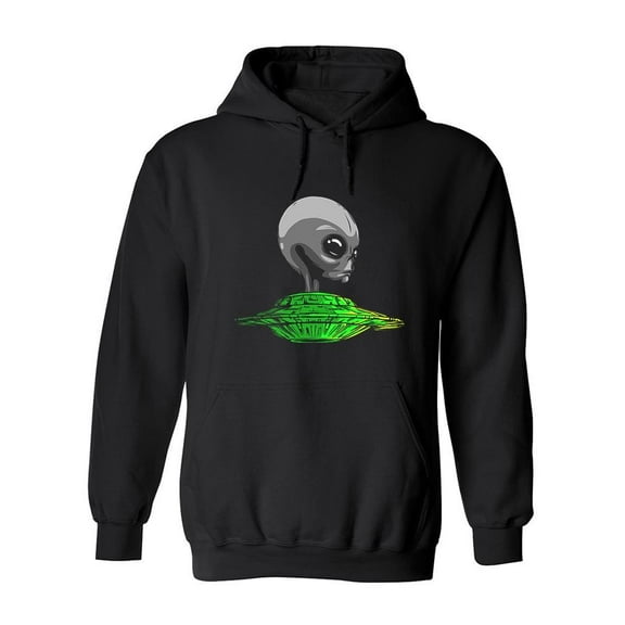 Grey Alien Head On Ufo Hoodie Men -Image by Shutterstock, Male 3X-Large