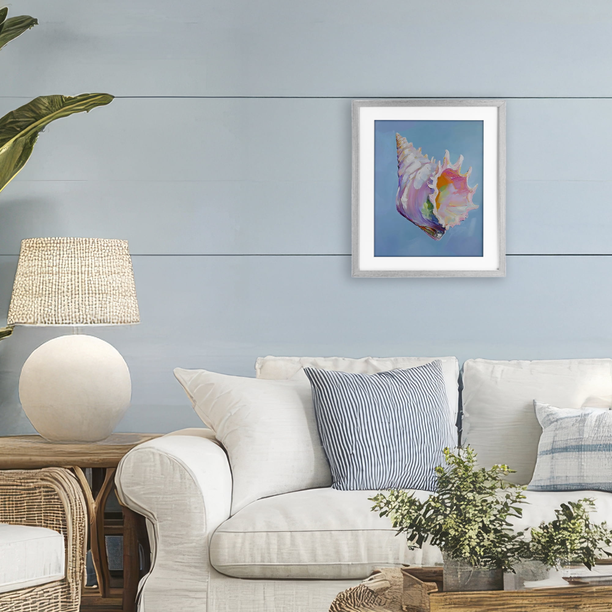 Stupell Industries Pastel Hued Conch on Blue Gray Framed Print Under Glass, design by The Prints Vibe