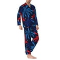 thumbnail image 2 of Wukai Red White Blue Fireworks Men's Long-Sleeve Pajama Set - Comfortable Sleepwear with Button-Down Shirt and Pants-X-Large, 2 of 6