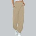 thumbnail image 2 of tzhuwd Ladies Solid Color Ankle-tied Pants Elastic Waist Pants Loose Pocket Sport Drawstring Trouser Casual Long Sweatpant, 2 of 8