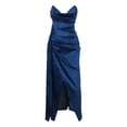 thumbnail image 4 of DHFJKG Formal Dresses For Women Silk Satin Long Dress Strapless V Neck Ruched Side Slit Solid Color Sexy Slim Fit Party Gown Soft Dresses, 4 of 9