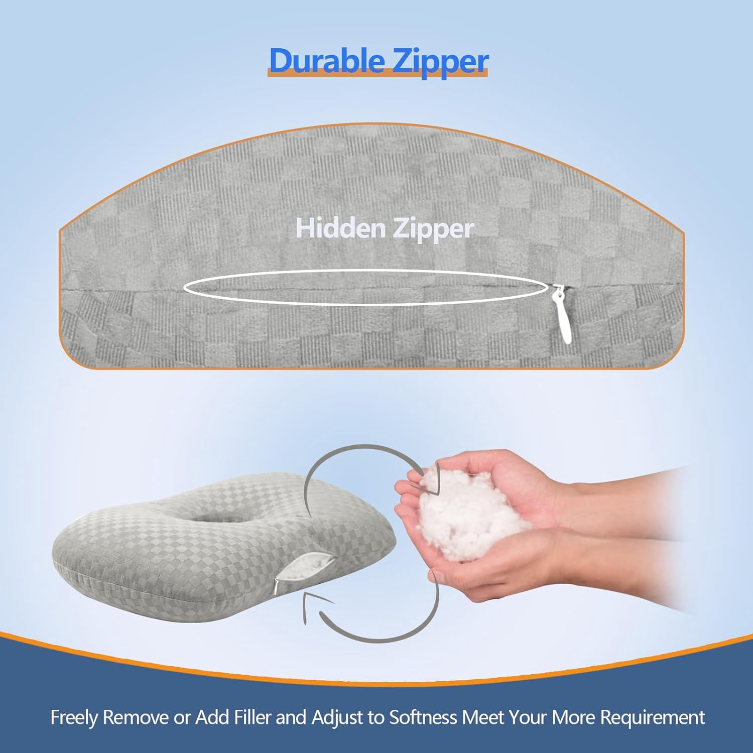 Ear Piercing Pillow with an Ear Hole, Cotton and Polyester Side Sleeping Pillow for CNH and Ear Pain Ear Inflammation Pressure Sores for Side Sleepers, Ear Guard Pillow (Light Grey)