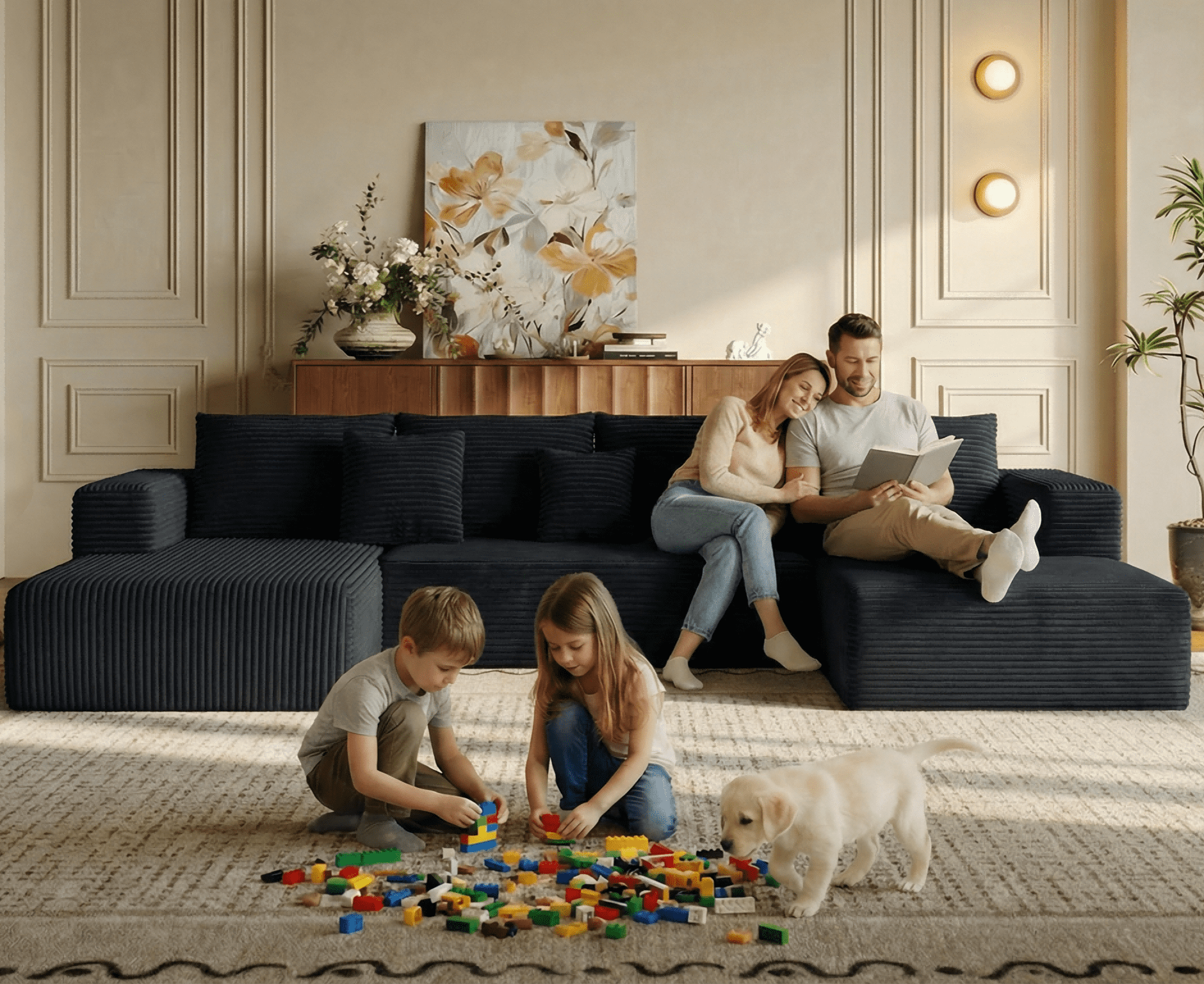 Liaroo 134.7" Sectional Sofa, Boneless Couch, U-Shaped Couches with Chaise No Assembly Required Modular Cloud Sofa for Living Room Apartment Theater Room