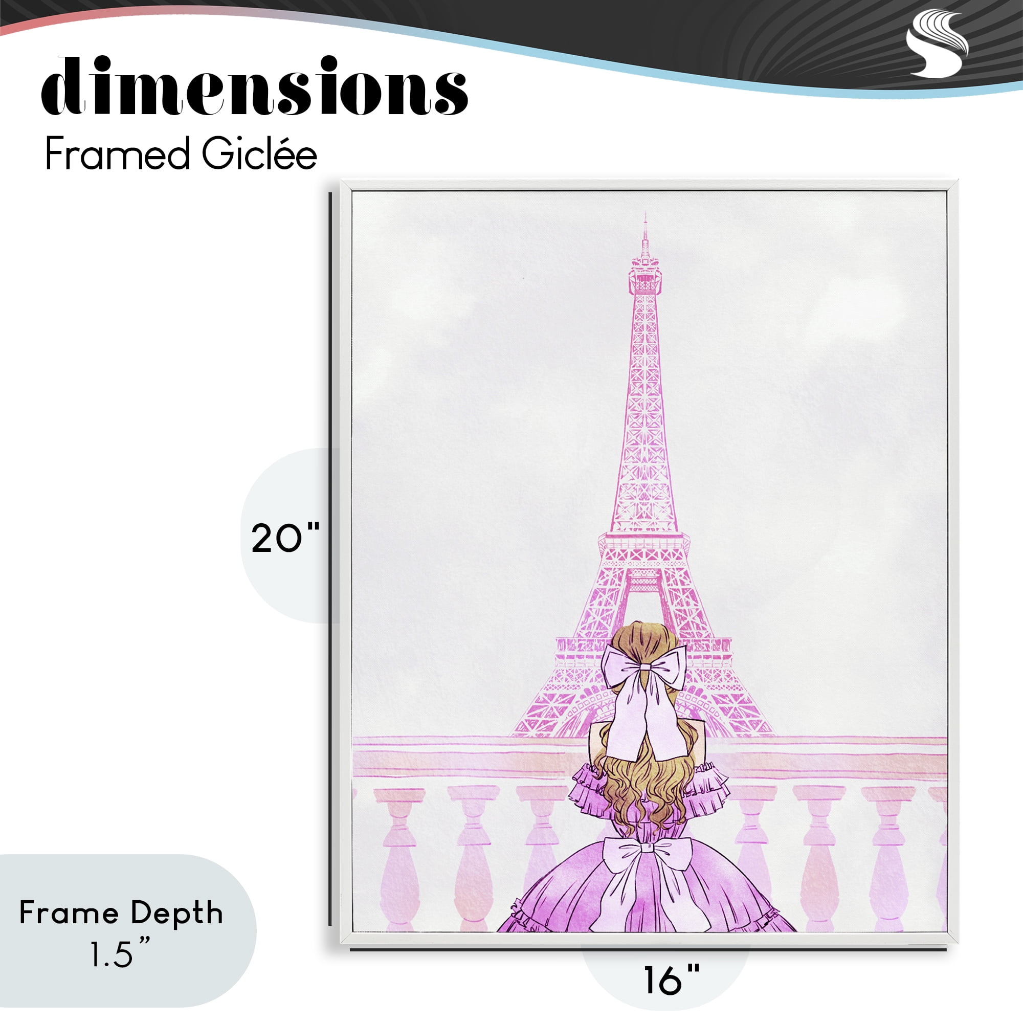 Stupell Industries Pink Gown & Eiffel Tower White Framed Giclee Art, design by Ziwei Li