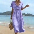 thumbnail image 2 of fheaev Women's Maxi Dress Linen Short Sleeve V Neck Lace Trim Loose Fit for Beach Summer Purple M, 2 of 8