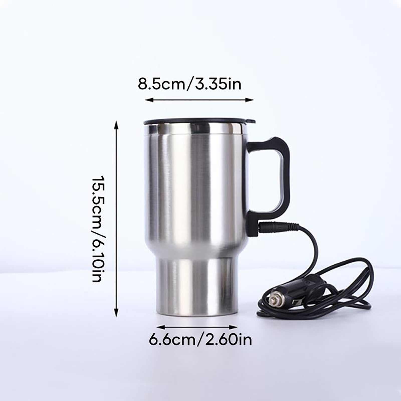 12V 450ml Electric In‑car Stainless Steel Travel Heating Cup Coffee Tea Car  Cup Mug Silver + Black Car Electric Cup