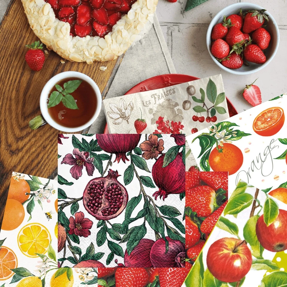 PRIME - Decoupage Napkins Mystery Surprise Pack - Lot Of 15 Assorted Fruit Paper Napkins