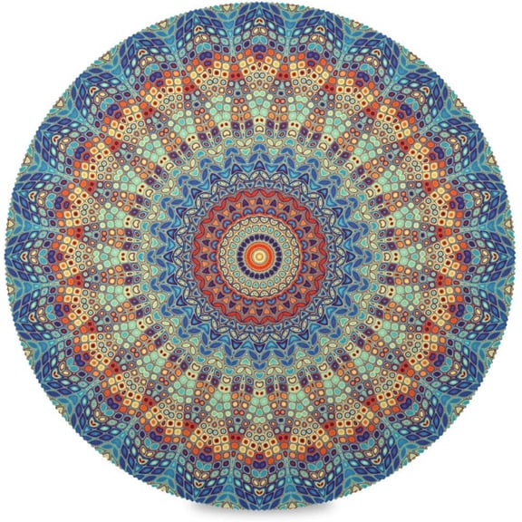 Mandala, Elastic Fitted Edged Round Tablecloth Fade Resistant Anti-Shrink Table Cloth Washable Cover for Indoor or Outdoor and Anywhere You Wanna use it, 72''X72''