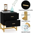 thumbnail image 5 of Finmind Modern Blcak and Gold Nightstand for Bedroom with 2 Drawers, Metal Frame, Striped, 5 of 5