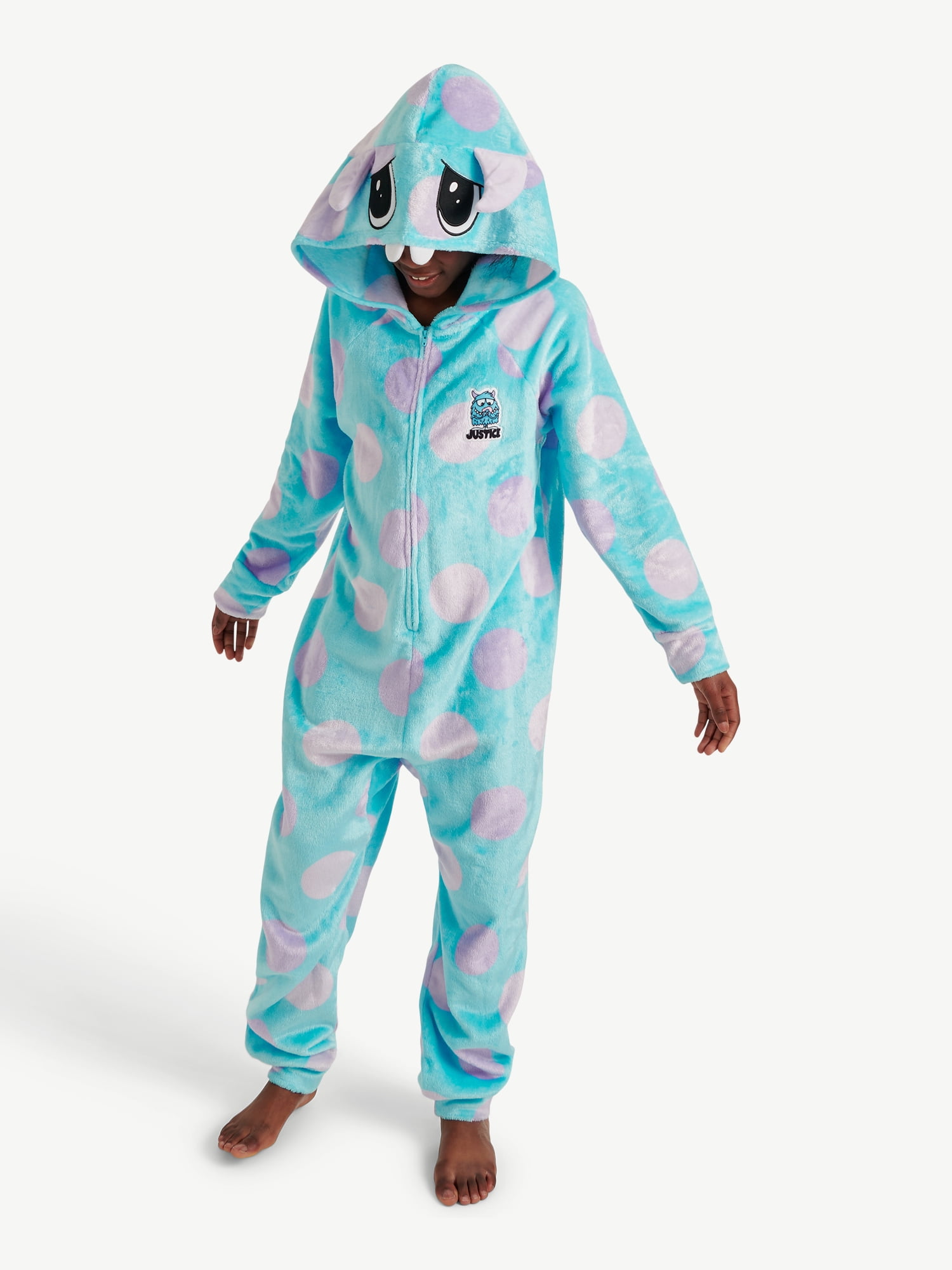 Justice Girls Long Sleeve Zip Front Hooded Onesie Pajama, Sizes 5-18