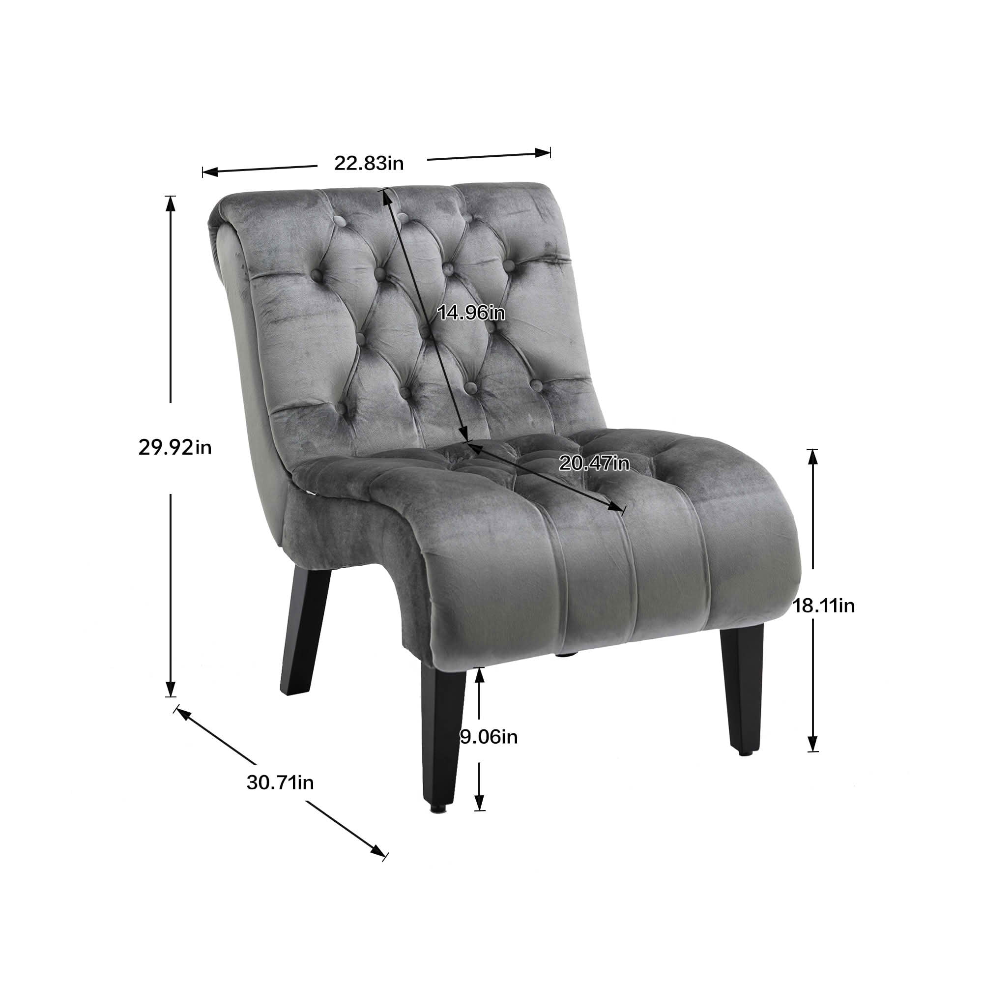 MAYEERTY 22.83-Inch Velvet Button Tufted Armless Accent Chair, Upholstered Leisure Side Chair with Wooden Legs for Bedroom Living Room Office
