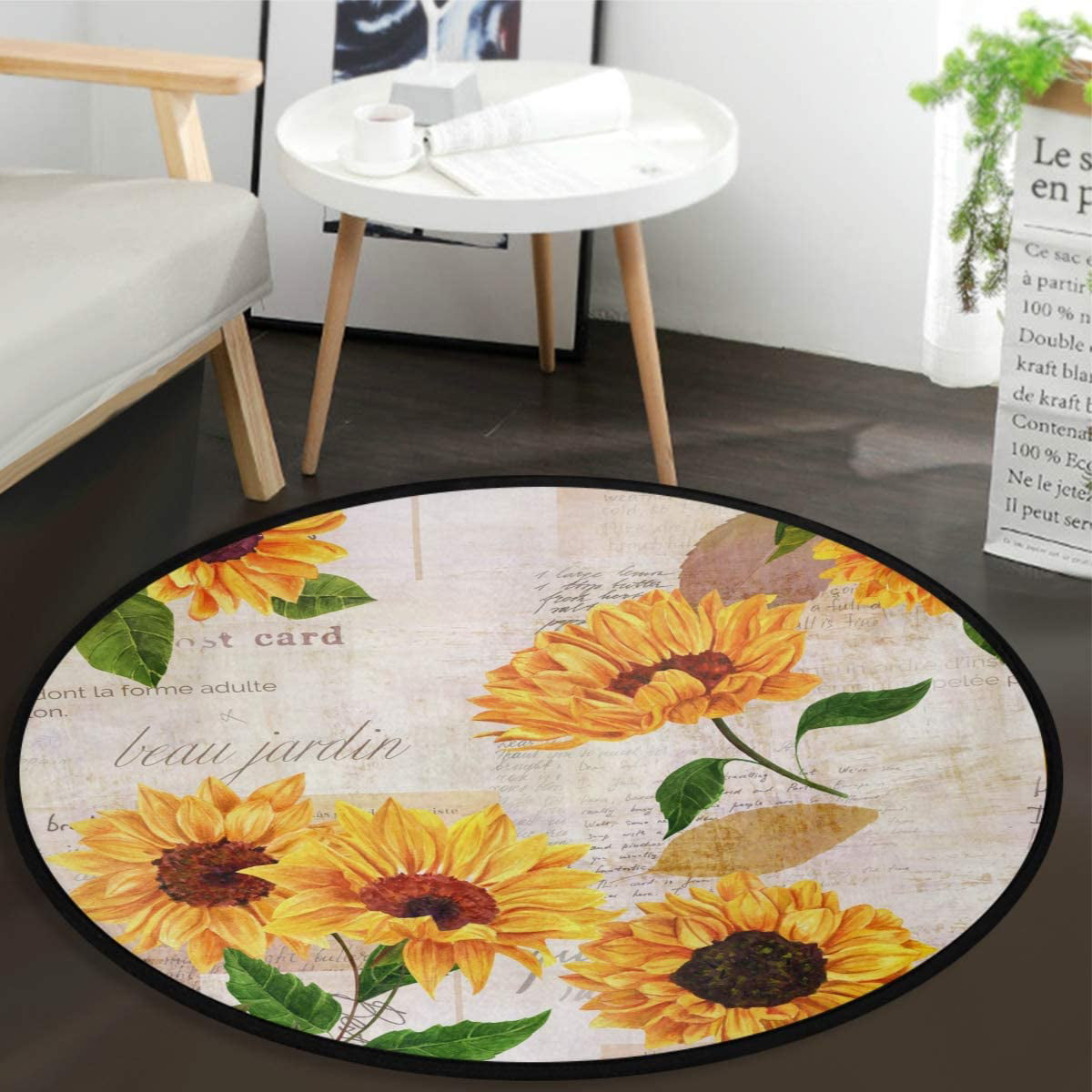 Sunflower Field Round Baby Crawling Mat Home Decor Area Rugs Floor Yoga Carpet 