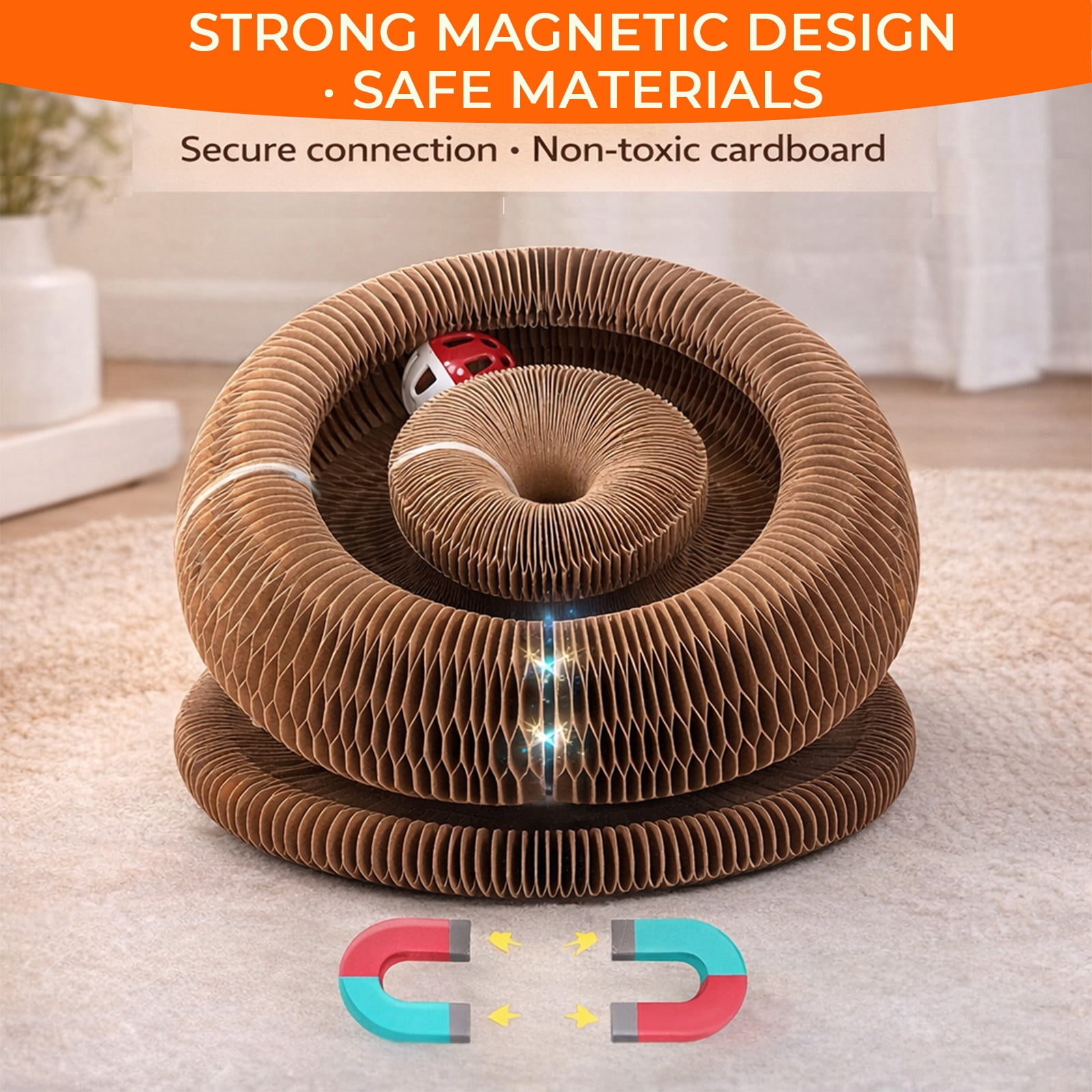 2 Pack Cat Toys Foldable Accordion Magic Organ Scratcher Board Ball Bell Track Interactive Features Multi Shape Deformable Design All Ages Indoor Play Furniture Protection Resting Bed For Cats