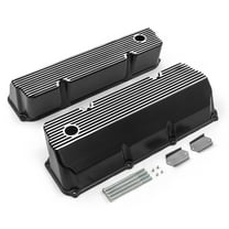 Speedmaster PCE314.1088.05 Compatible with Ford 302 351C Cleveland Black Finned Aluminum Valve Covers - Tall w/ Hole