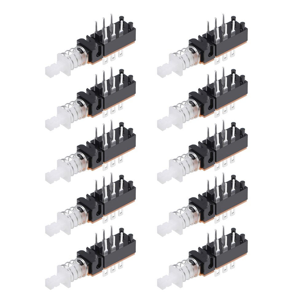 Push Button Switch, DPDT 6 Pin 1 Position SelfLocking Black 10Pcs
