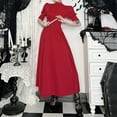 thumbnail image 4 of FYEGRE Gothic Elegant Dress For Halloween Girl Party Gown With Long Sleeves And Flared Skirt Red S, 4 of 9