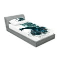 thumbnail image 2 of Ambesonne Vintage Fitted Sheet & Pillow Sham Set, Grunge Skull Girl Roses, Twin, Petrol Blue White, 2 of 2