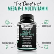 MiracleMulti MEGA V-1 MultiVitamin & Minerals, with Superfoods, Probiotics, Digestive Enzyme, Mushrooms: Non-GMO