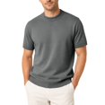 thumbnail image 2 of Ribbed Mock Neck Short Sleeve Knit Top for Men Slim Fit Wrinkle Resistant Fine Knit Jersey for Coffee Shop Park Family Trip Outfits Dark Gray XXXL, 2 of 4