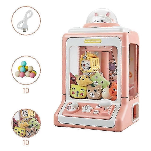 Mini Claw Machine for Kids, Portable Claw Grabber Game with Plush Dolls & Music, Home Arcade Toy for Boys and Girls (Pink)
