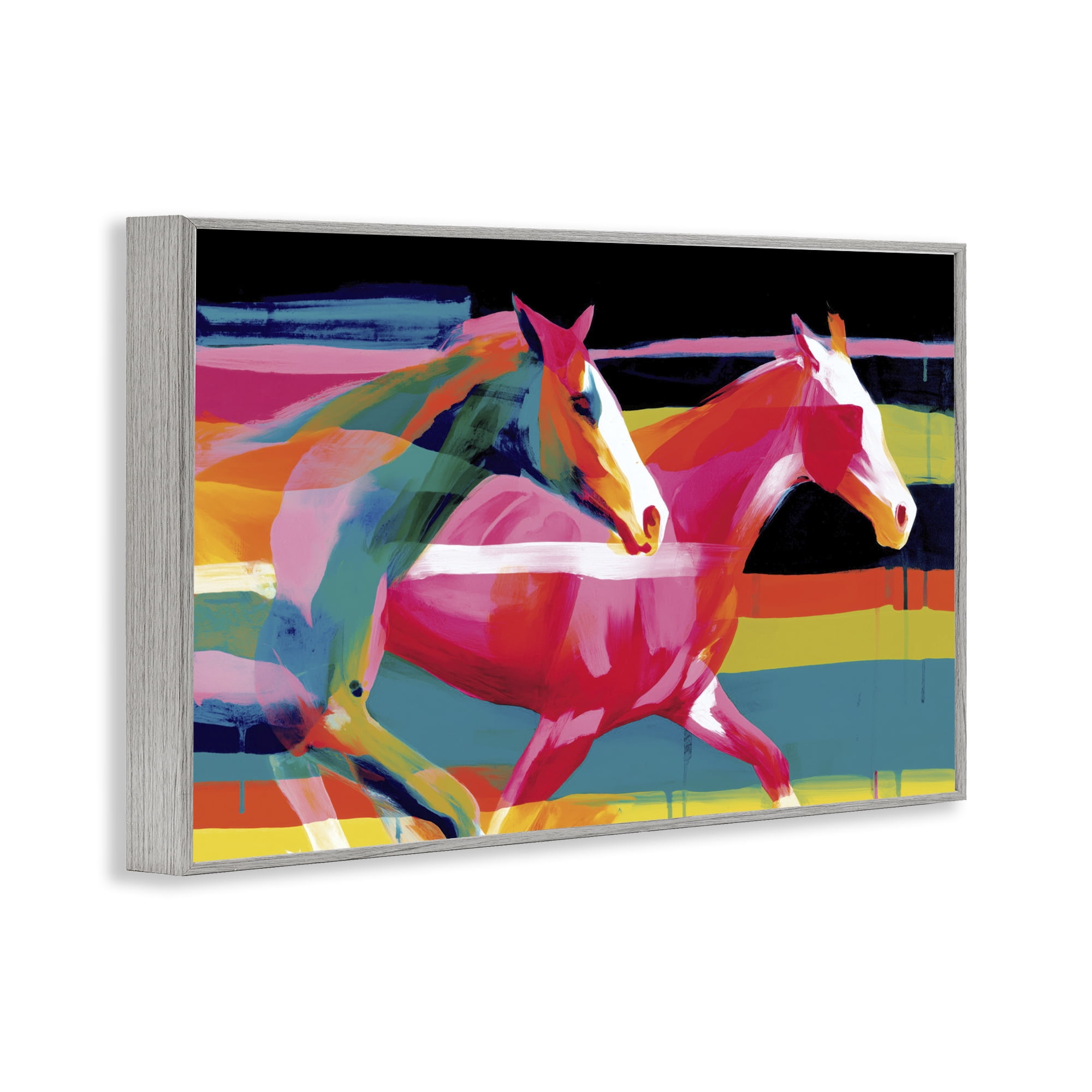 Stupell Industries Wild Horses Running Through Stripes Gray Framed Giclee Art, design by Chromatic Storm Studio
