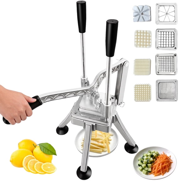 XYJBHB Commercial Vegetable Chopper & French Fry Cutter – 4 Interchangeable Stainless Steel Blades, Heavy Duty Potato Dicer & Slicer, Versatile Fruit Veggie Chopper for Restaurants & Home Kitchens