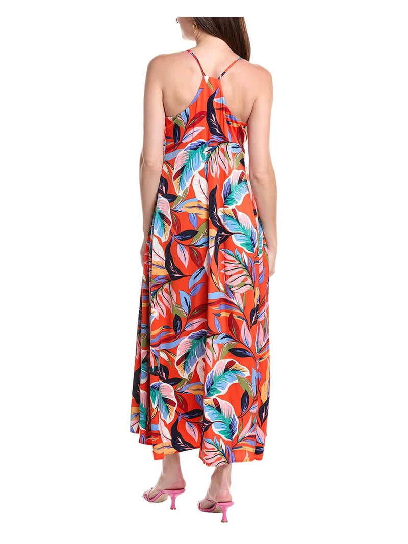 nicole miller orange dress Nicole Miller womens Printed Palma Satin Maxi Dress, XL, Orange