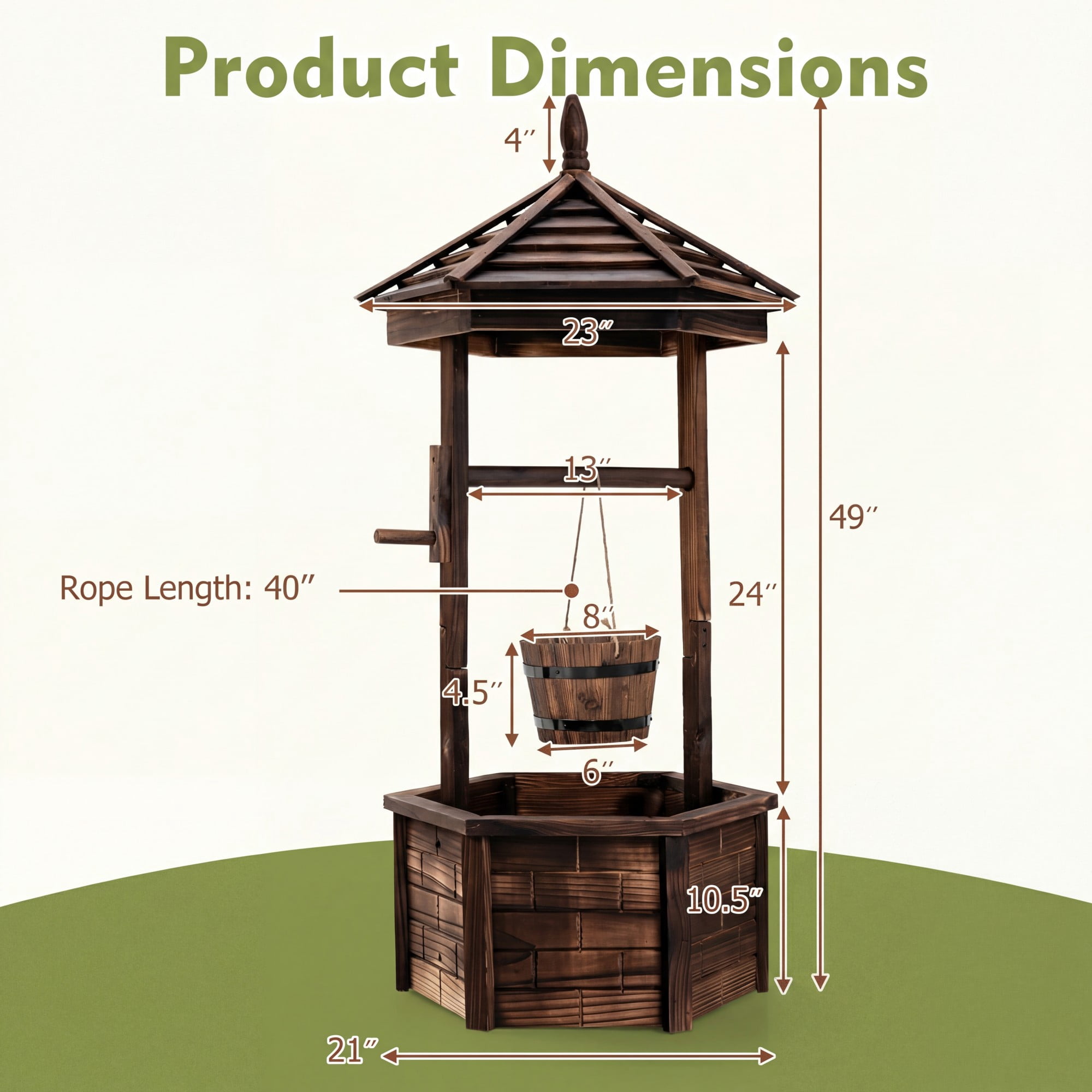 Costway Wooden Wishing Well Hexagonal Bucket Flower Plants Planter Patio Garden Decor