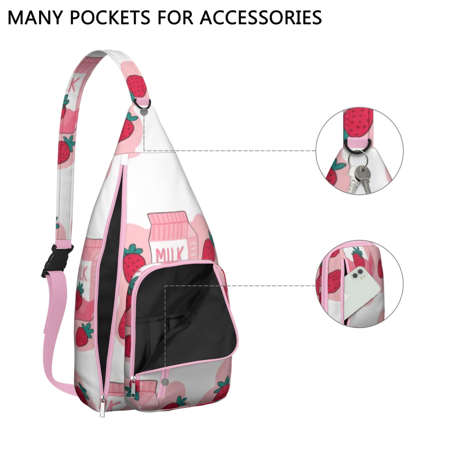 Strawberry Cute Sling Bag Crossbody Backpack,Travel Sling Bag Adjustable Casual Shoulder Backpack for Cycling Mountain Climbing