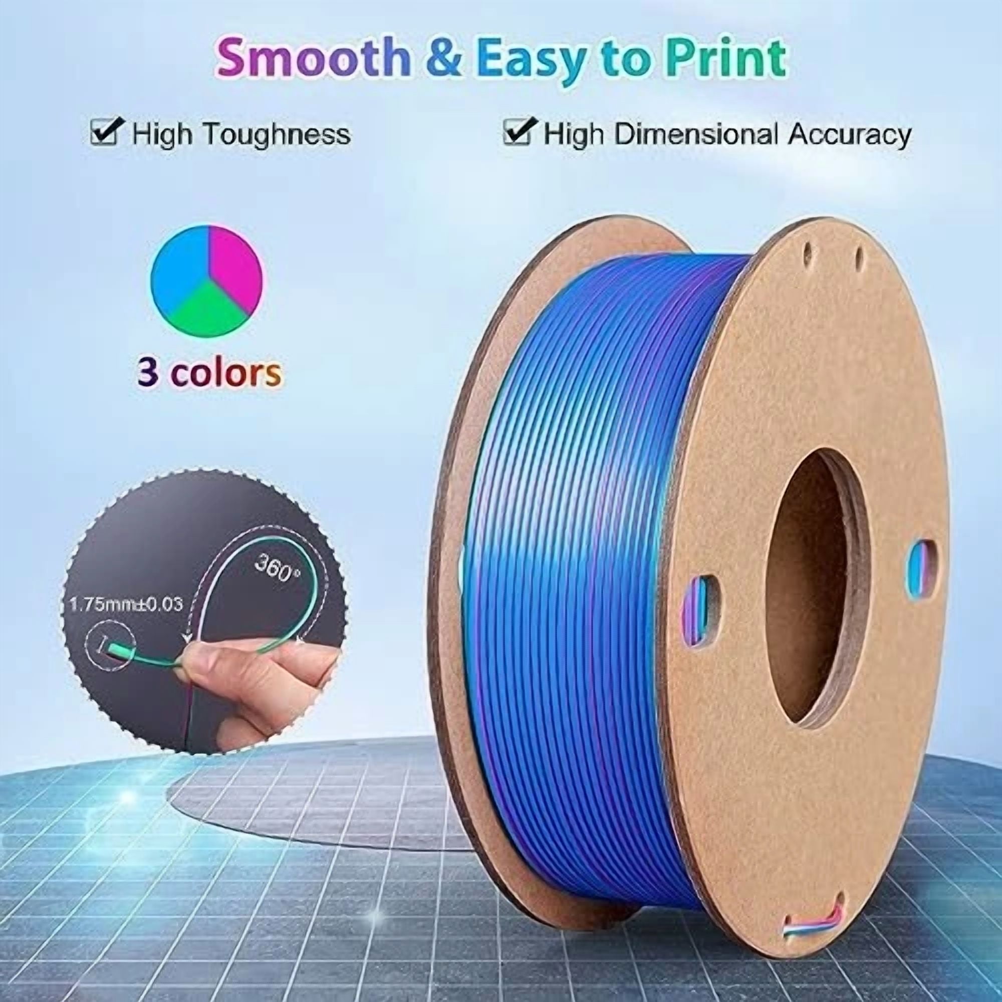 BUTTERFLY- Silk Pla 3D Printer Filament Triple 250G Tri Colors(Rose Red+Sky Blue+Green)