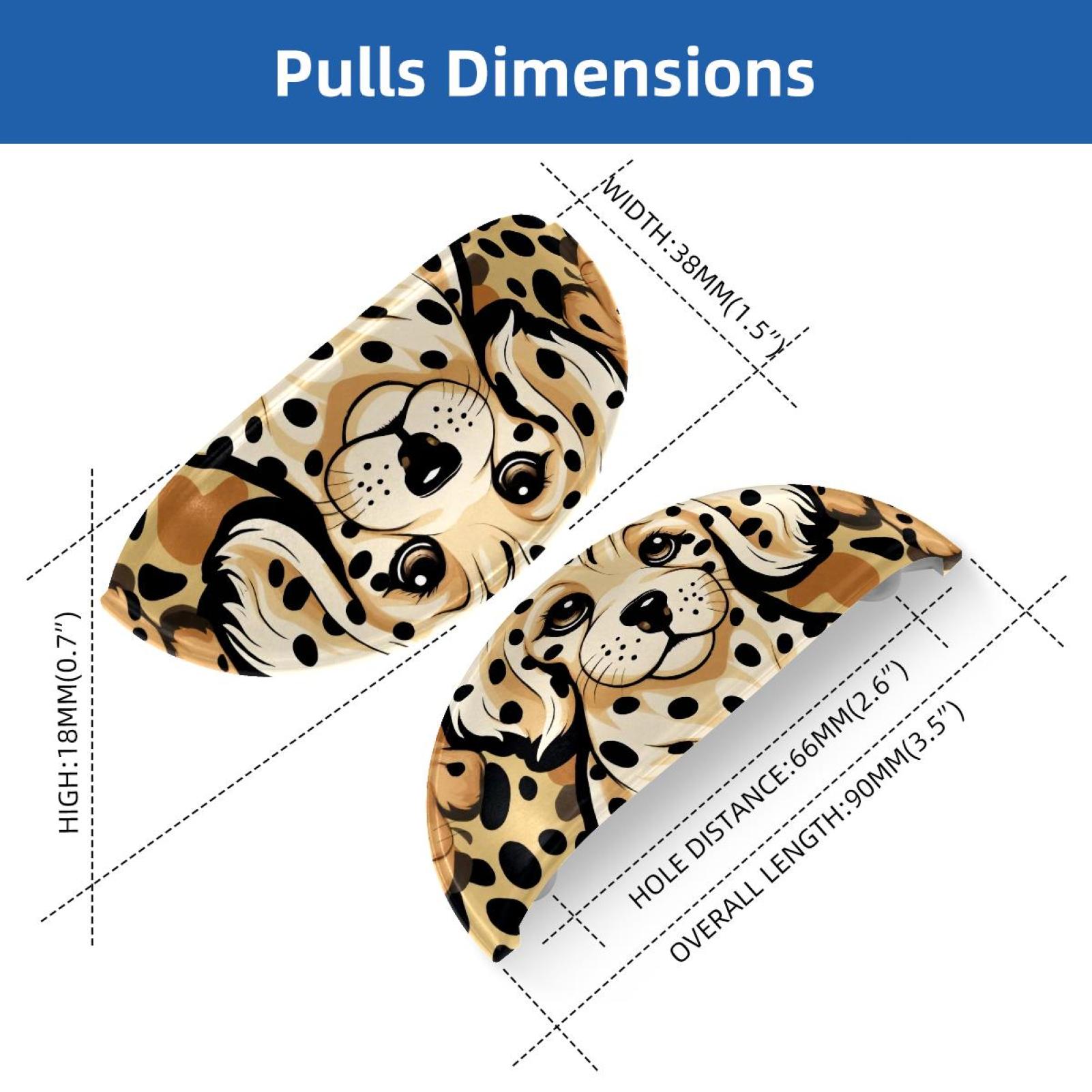 PhooArto 6 Pcs Cup Drawer Pulls, Puppy Dog Leopard Pattern Shell Shape Handles Cabinet Knobs for Dresser Cupboard Closet Wardrobe with Screws
