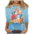 thumbnail image 2 of Easter Shirt for Women Bunny And Colorful Eggs Graphic T-Shirt Three Quarter Sleeve Crewneck Soft Stretchy Festival Apparel Spring Holiday Gift Top, 2 of 5