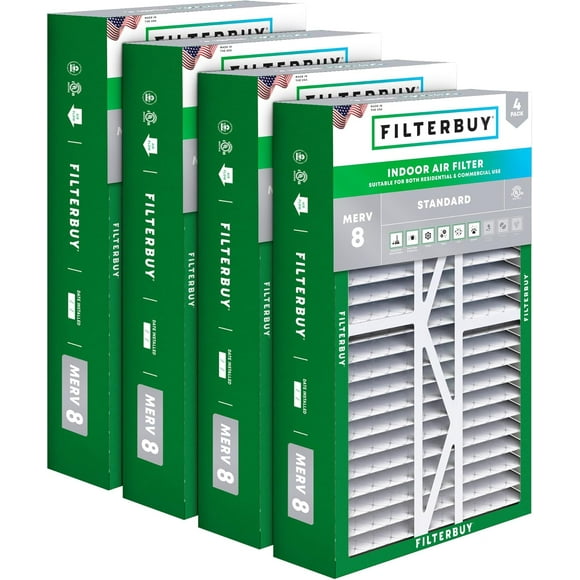 Filterbuy 16x25x5 MERV 8 Pleated HVAC AC Furnace Air Filters for Amana, Coleman, Goodman, Maytag, York, and More (4-Pack)