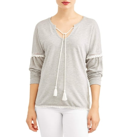 - Women's Long Sleeve Peasant Top With Tassel
