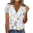thumbnail image 2 of Fesfesfes Womens V Neck T Shirts Women Fashion Summer Sexy Fold Printed Regular Women Short Sleeves V Neck Button Top T Shirts for Women Loose Fit S(US:4), 2 of 6