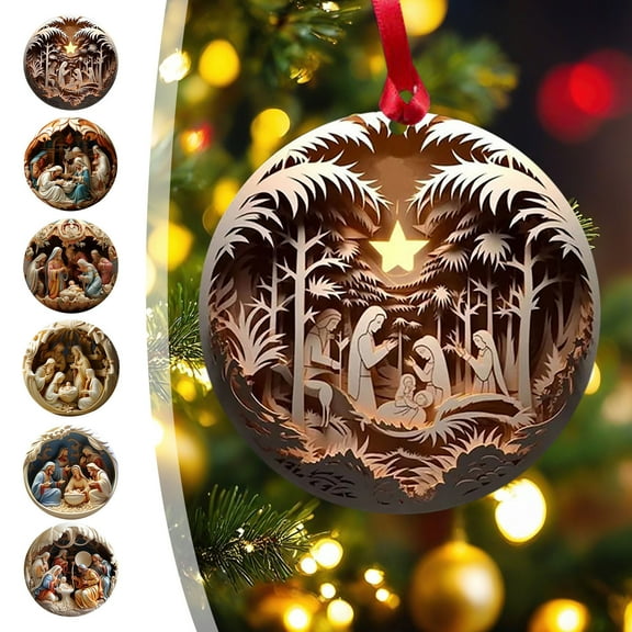 Tarmeek 6 Pcs Nativity Scene Christmas Ornaments, Acrylic 3D Hanging Christmas Tree Decoration, Nativity Scene Hanging Ornaments, The Birth of Jesus Decor, Religious Gifts for Christian & Family