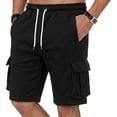thumbnail image 5 of TKKCS Mens Cotton Cargo Shorts- Casual Loose Fit Summer Outdoor Elastic Wasit Breathable Drawstring Shorts With Multi Pockets Black Size XL, 5 of 9