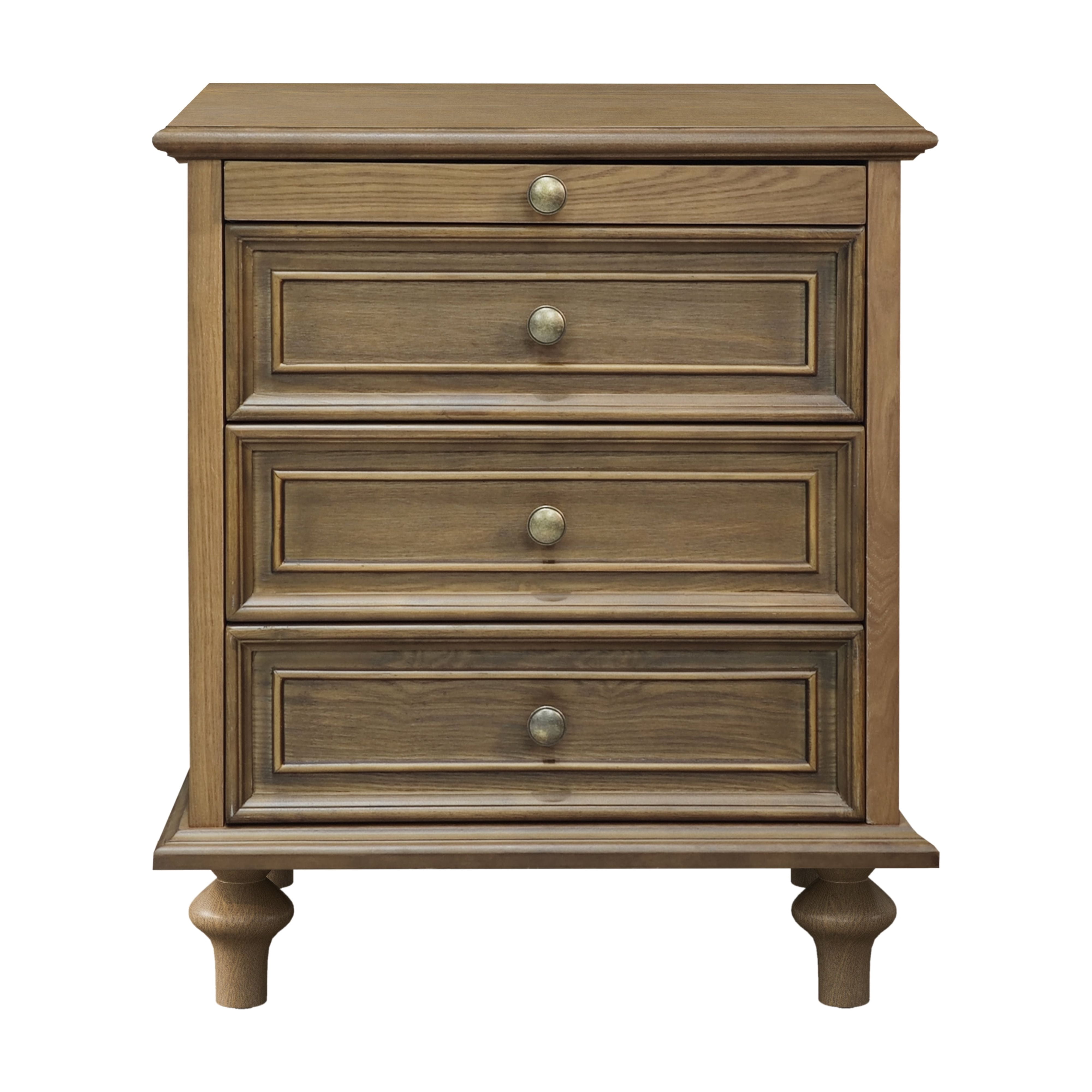 Farmhouse Nightstands with 4 Drawer,Wood Storage End Table with Hidden Pull-Out Shelf, Large Side Table with 4 Solid Wood Feet and Metal Handle