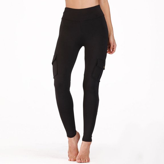 QLEICOM Womens Yoga Pants Capri Leggings Multi Pockets Stretchy Tight-fitting Sports Pants High-waist Quick-drying Running Hip Trousers Workout Leggings Tummy Control Leggings Black S