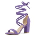thumbnail image 1 of BLISSFUL STEP Women's Solid Color Strap Block Heel Lace up Sandals, 1 of 6