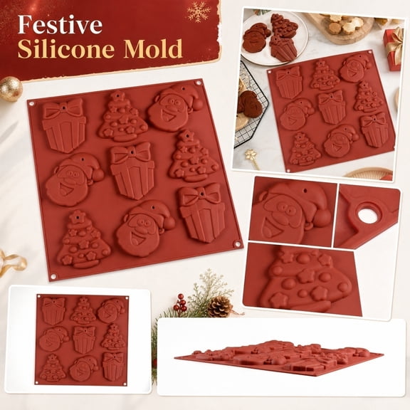 Christmas Elements Baking Mold Multi Cavity Cake Decoration Pan Holiday Chocolate Dessert Candy Tray DIY Cookie Sheet For Creative Family Holiday Baking Treats , Brown